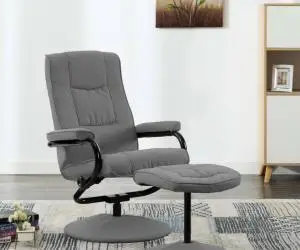 Fotoliu rabatabil cu taburet, gri deschis, material textil