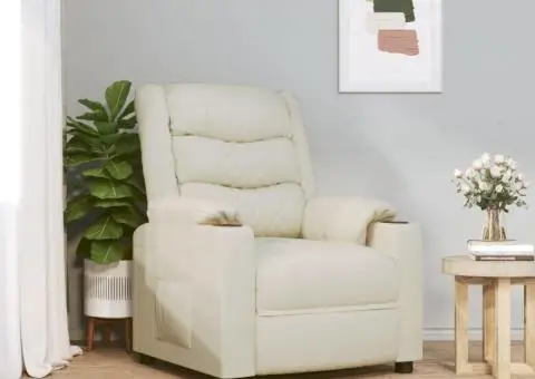 Fotoliu rabatabil, crem, piele ecologică - 1/5