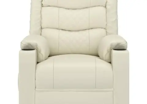 Fotoliu rabatabil, crem, piele ecologică - 3/5