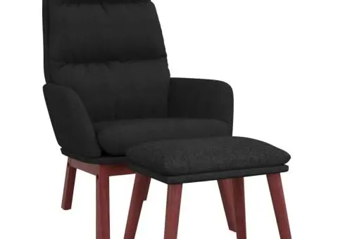 Scaun de relaxare cu taburet, negru, textil - 2/5