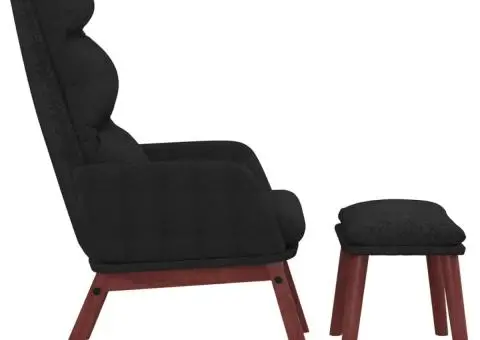 Scaun de relaxare cu taburet, negru, textil - 3/5