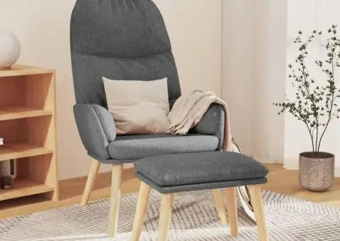 Scaun de relaxare cu taburet, gri deschis, material textil - 1/5