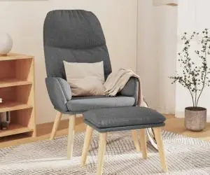 Scaun de relaxare cu taburet, gri deschis, material textil