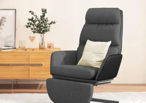 Scaun de relaxare cu taburet, gri închis, material textil - 1/5