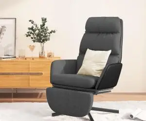 Scaun de relaxare cu taburet, gri închis, material textil