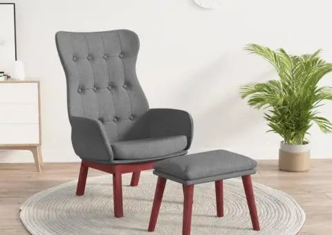 Scaun de relaxare cu taburet, gri deschis, textil - 1/5