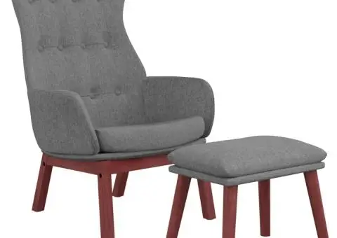 Scaun de relaxare cu taburet, gri deschis, textil - 3/5