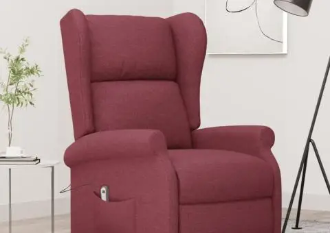 Fotoliu electric rabatabil spătar aripi, roșu vin, textil - 1/5