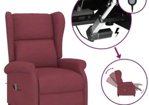 Fotoliu electric rabatabil spătar aripi, roșu vin, textil - 2/5