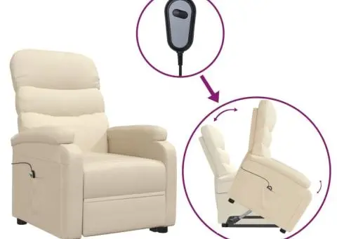 Fotoliu cu ridicare, crem, material textil - 2/5