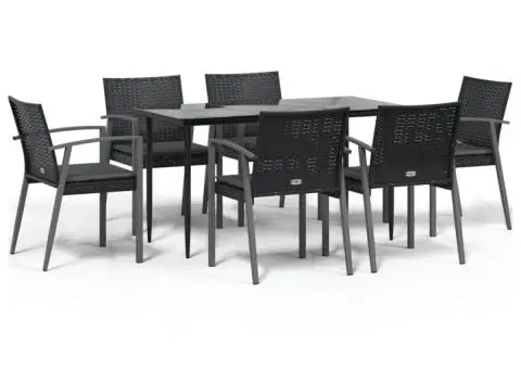 Set mobilier de grădină cu perne, 7 piese, poliratan și oțel - 2/5