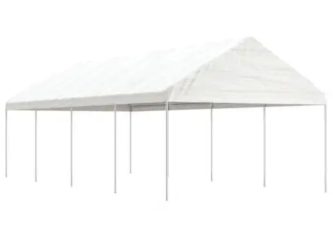 Foișor cu acoperiș, alb, 8,92x4,08x3,22 m, polietilenă - 1/5