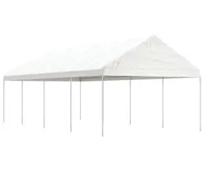 Foișor cu acoperiș, alb, 8,92x4,08x3,22 m, polietilenă