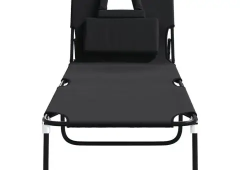 Șezlong pliabil negru țesătură Oxford&oțel vopsit electrostatic - 3/5