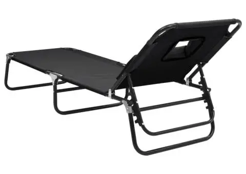 Șezlong pliabil negru țesătură Oxford&oțel vopsit electrostatic - 5/5