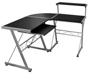 Birou de computer colțar, negru, 132x112x99 cm, lemn prelucrat