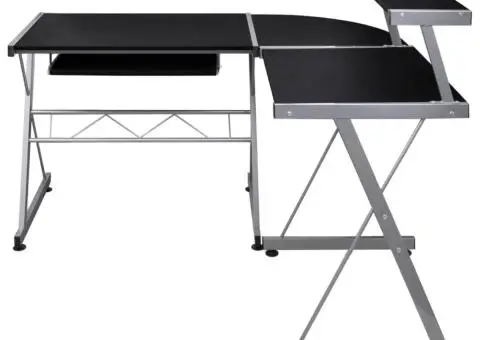 Birou de computer colțar, negru, 132x112x99 cm, lemn prelucrat - 2/5