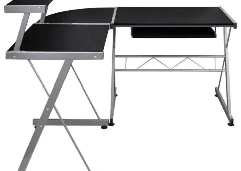 Birou de computer colțar, negru, 132x112x99 cm, lemn prelucrat - 3/5