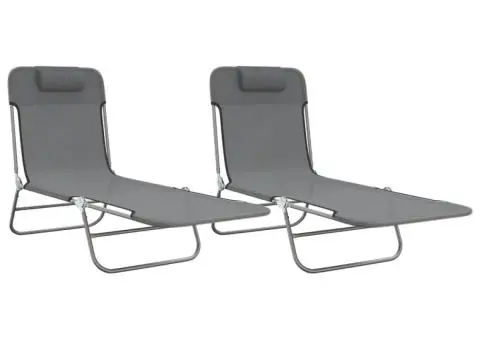 Șezlonguri pliante, 2 buc., textilenă gri și oțel - 2/5