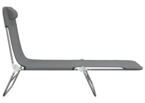 Șezlonguri pliante, 2 buc., textilenă gri și oțel - 5/5