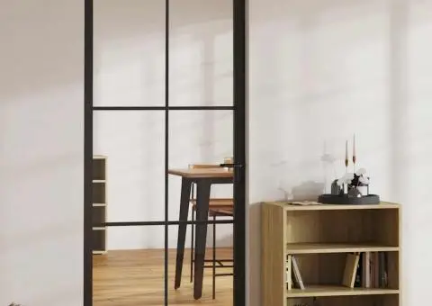 Ușă de interior, negru, 93x201,5 cm, sticlă ESG și aluminiu - 1/5