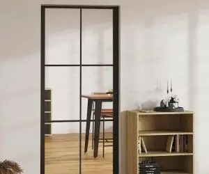 Ușă de interior, negru, 93x201,5 cm, sticlă ESG și aluminiu