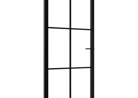 Ușă de interior, negru, 93x201,5 cm, sticlă ESG și aluminiu - 2/5