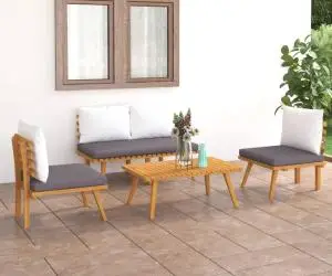 Set mobilier de grădină cu perne, 4 piese, lemn masiv de acacia