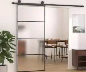 Ușă glisantă, negru, 90x205 cm, sticlă ESG mată și aluminiu