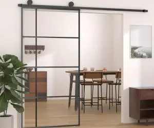 Ușă glisantă, negru, 102,5x205 cm, sticlă ESG și aluminiu