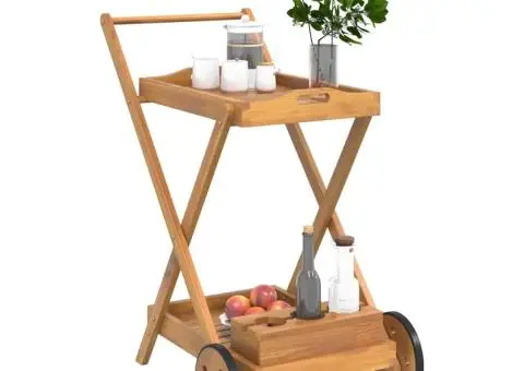 Cărucior pentru ceai, 54x87x90 cm, lemn masiv de acacia - 3/5
