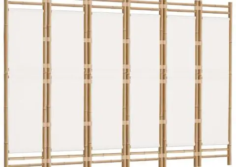 Separator de cameră pliabil cu 6 panouri 240 cm bambus și pânză - 3/5