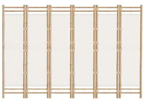 Separator de cameră pliabil cu 6 panouri 240 cm bambus și pânză - 4/5