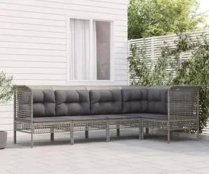 Set mobilier de grădină cu perne, 5 piese, gri, poliratan