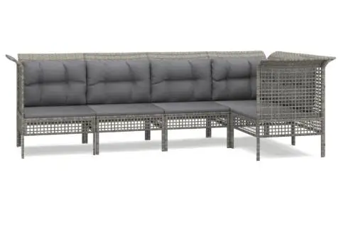 Set mobilier de grădină cu perne, 5 piese, gri, poliratan - 2/5