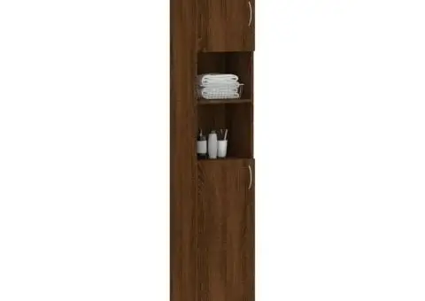 Dulap de baie, stejar maro, 32x25,5x190 cm, lemn prelucrat - 3/5