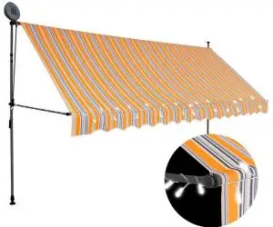 Copertină retractabilă manual cu LED, galben & albastru, 400 cm