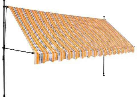 Copertină retractabilă manual cu LED, galben & albastru, 400 cm - 3/5