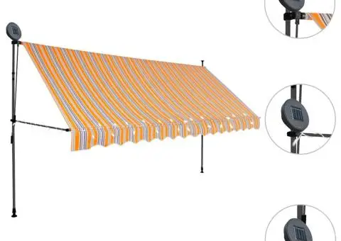 Copertină retractabilă manual cu LED, galben & albastru, 400 cm - 4/5