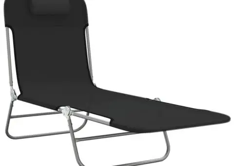 Șezlonguri pliante, 2 buc., negru, textilenă și oțel - 3/5