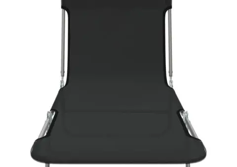 Șezlonguri pliante, 2 buc., negru, textilenă și oțel - 4/5