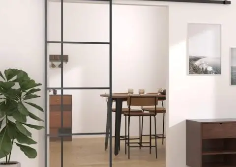 Ușă glisantă, negru, 76x205 cm, sticlă ESG și aluminiu - 1/5