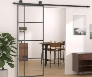 Ușă glisantă, negru, 76x205 cm, sticlă ESG și aluminiu