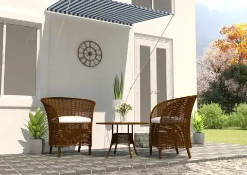 Copertină retractabilă, albastru și alb, 150 x 150 cm - 1/5