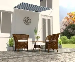 Copertină retractabilă, albastru și alb, 150 x 150 cm