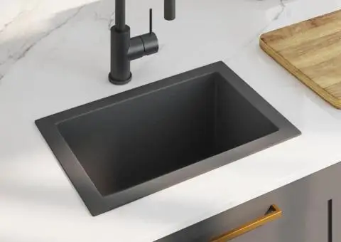 Chiuvetă de bucătărie lucrată manual, negru, oțel inoxidabil - 1/5