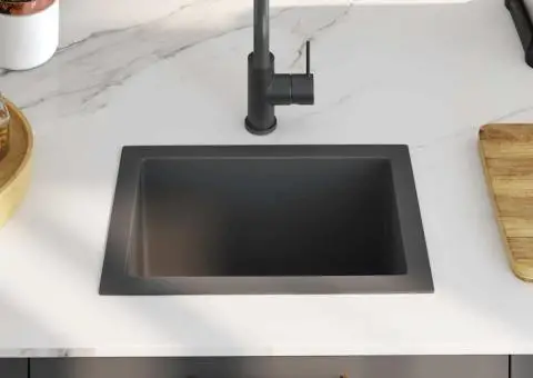 Chiuvetă de bucătărie lucrată manual, negru, oțel inoxidabil - 3/5