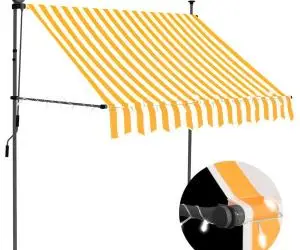 Copertină retractabilă manual cu LED, alb & portocaliu, 150 cm