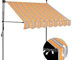Copertină retractabilă manual cu LED, galben & albastru, 150 cm