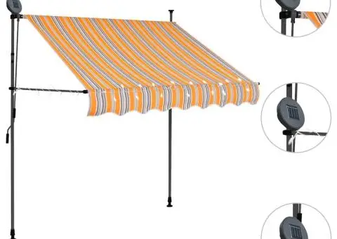 Copertină retractabilă manual cu LED, galben & albastru, 150 cm - 3/5